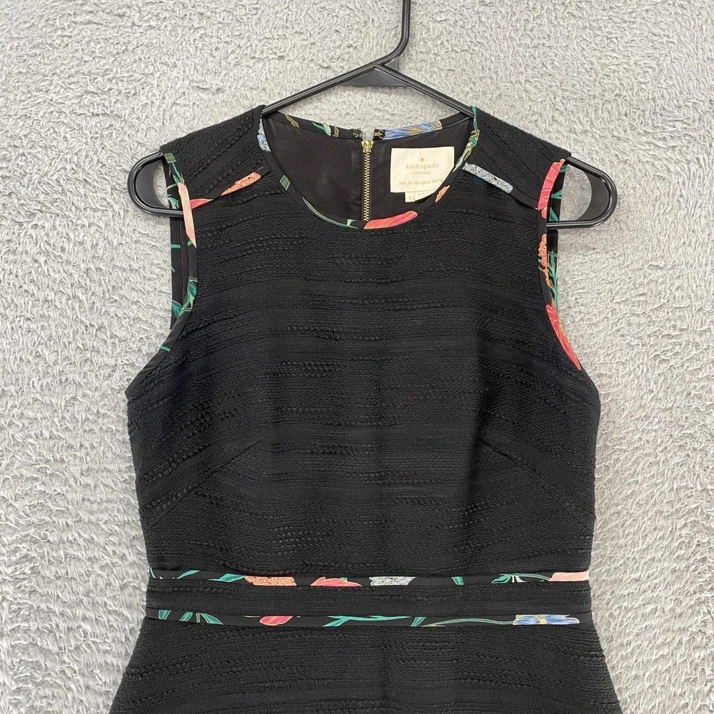 Kate Spade New York Tweed Dress Womens 4 Black Fit Flare‎ Floral Blossom Trim